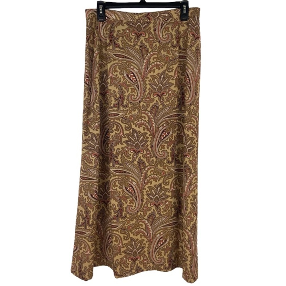 Vintage Pendleton Paisley A Line Maxi Skirt Tan Brown Orange Boho Classic Preppy